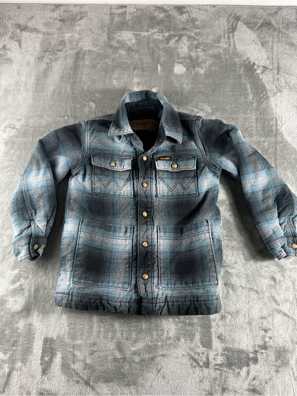 Wrangler Boys Sz M Quilt Lined Flannel Shirt Jacket Mid-State Chore Jacket Plaid